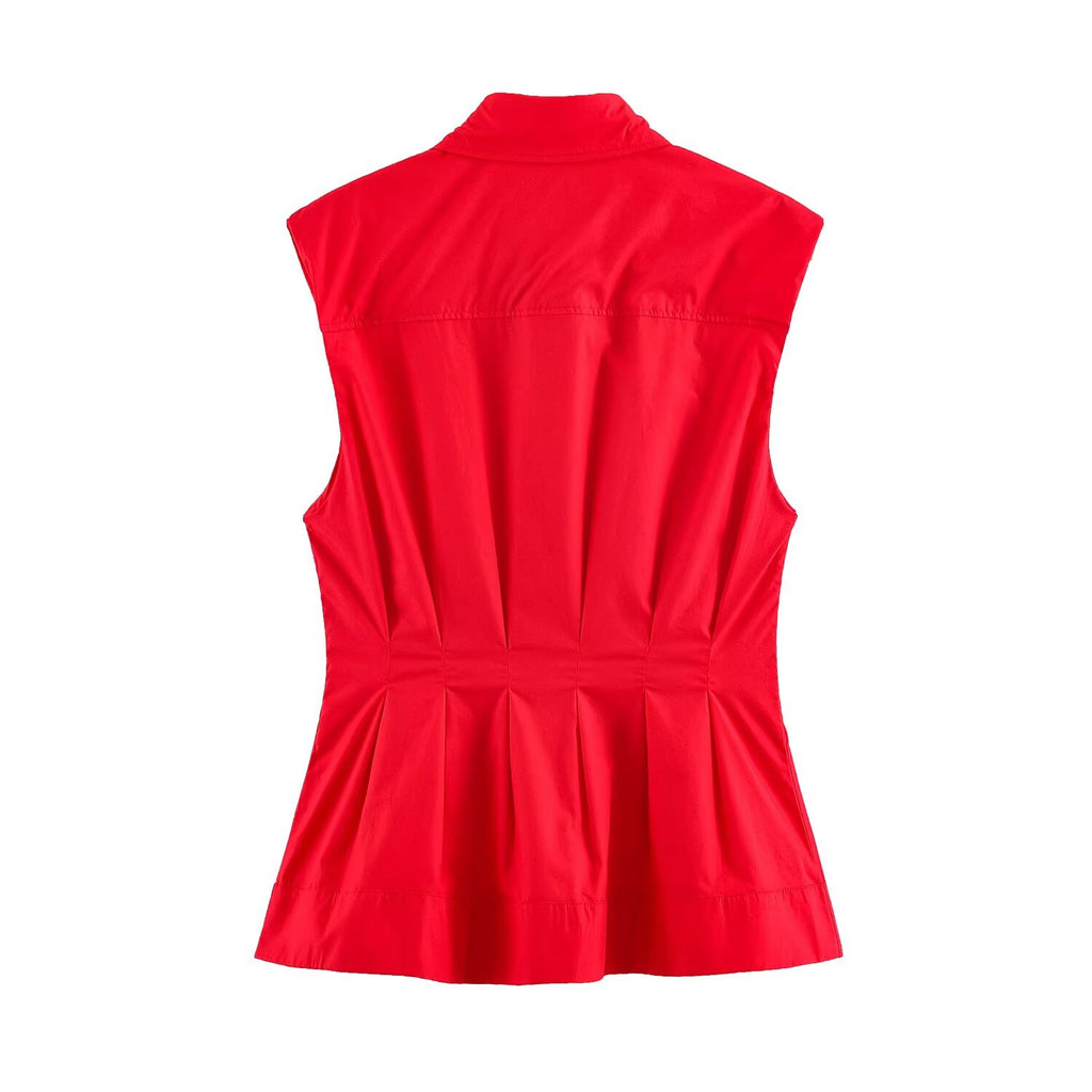 Graceful Fashionable Women Sleeveless Pleated Shirt