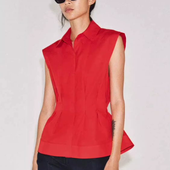 Graceful Fashionable Women Sleeveless Pleated Shirt