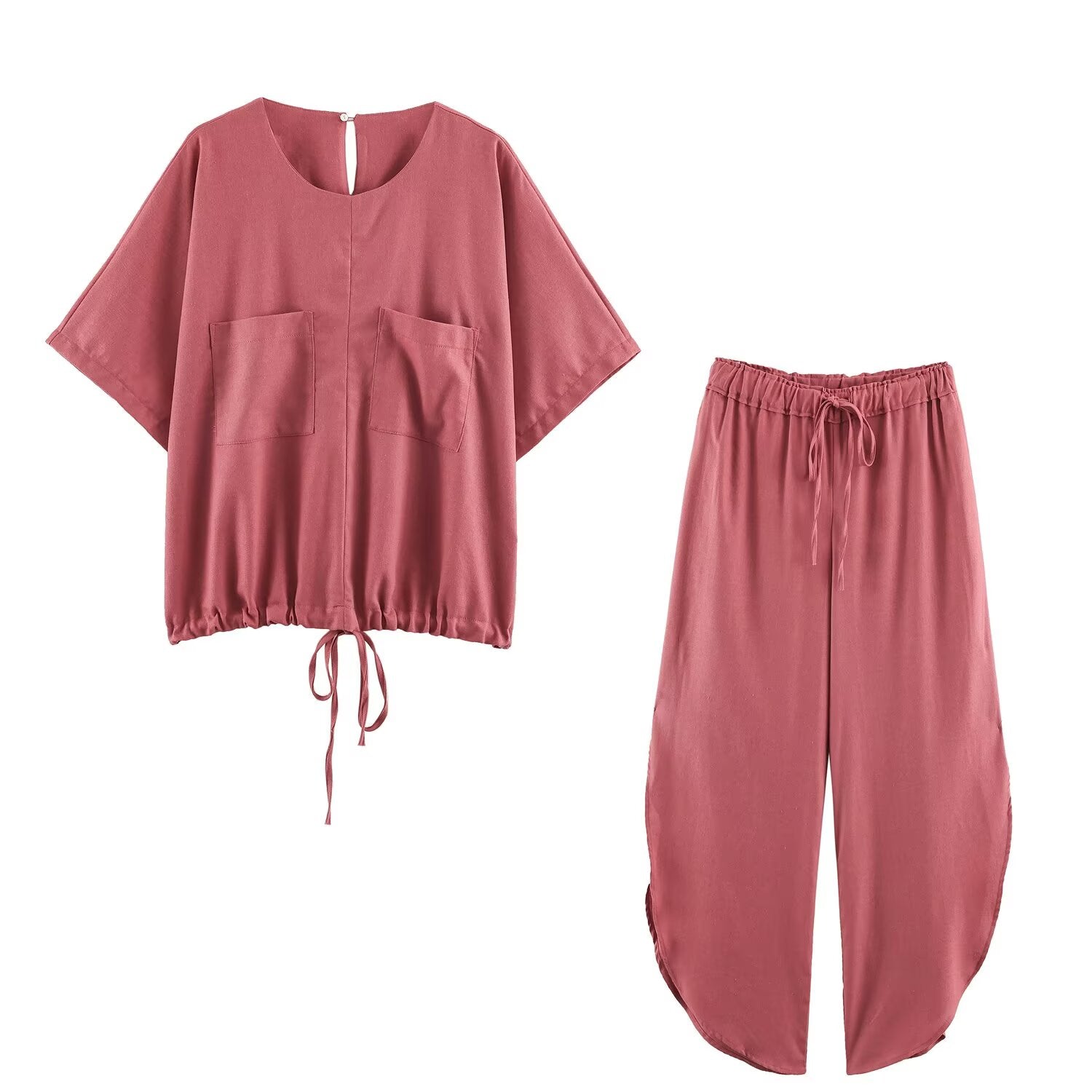 Women Clothing All Match Solid Color Thin Strap Top Slit