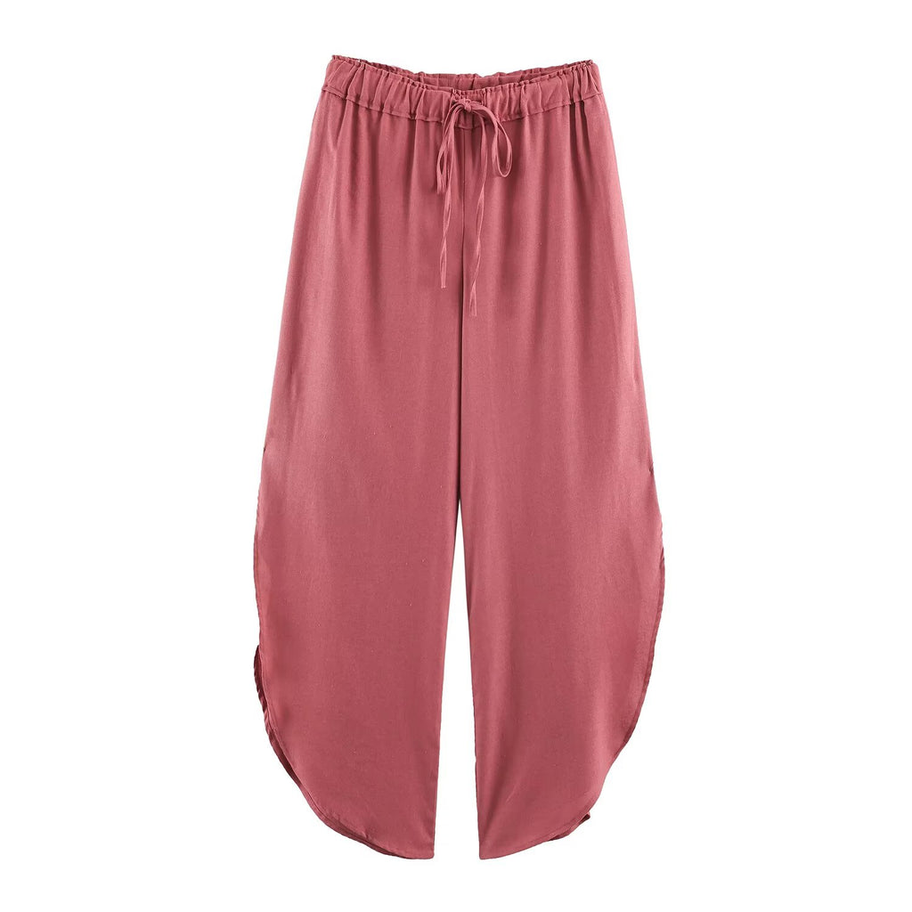 Women Clothing All Match Solid Color Thin Strap Top Slit