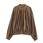 Women Clothing Summer Long Sleeve round Neck Vertical Loose