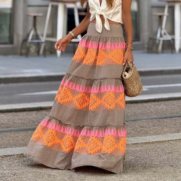 Skirt Positioning Printed Ruffled Stitching Big Swing