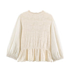 Women Clothing Sweet round Neck Button 3/4 Sleeve Mesh