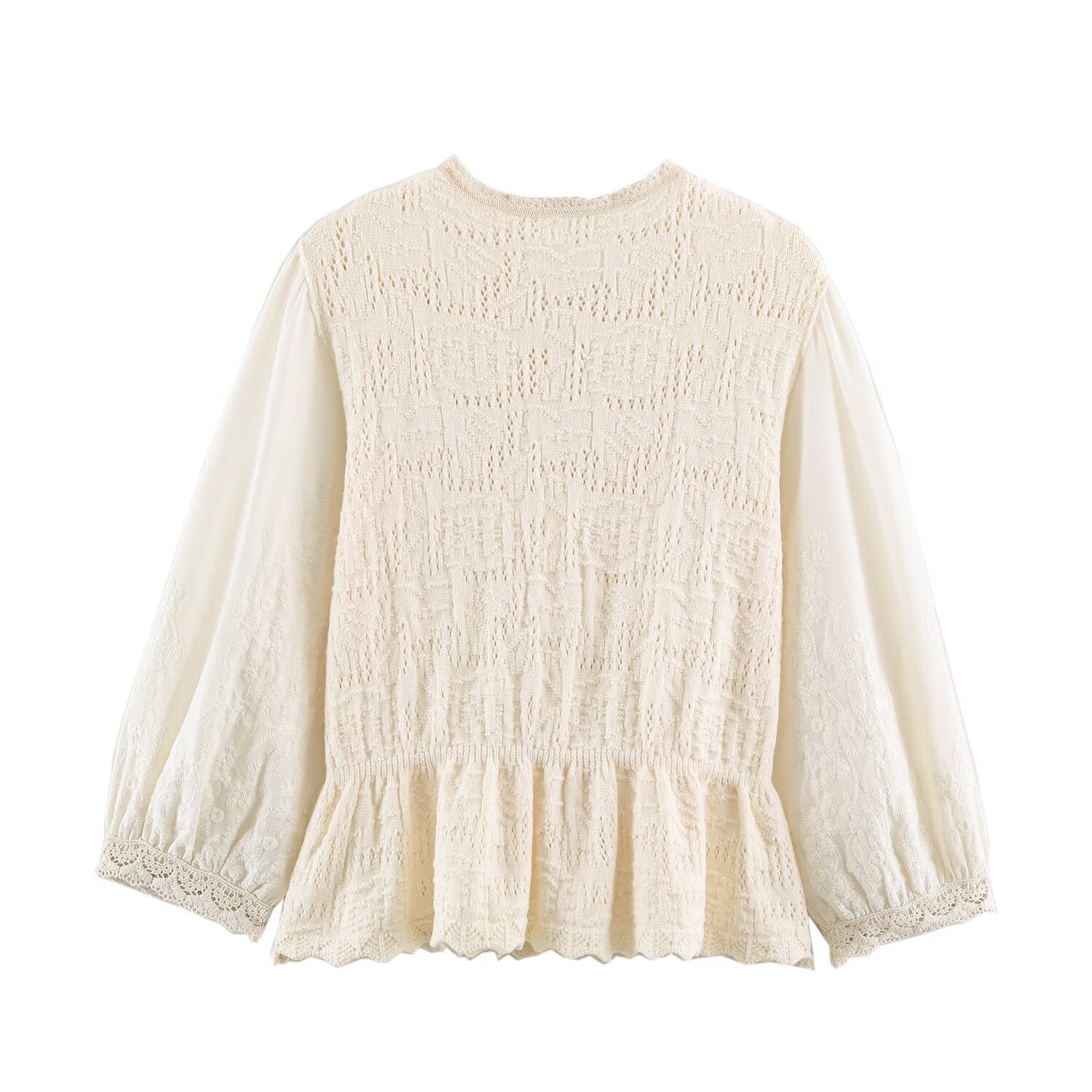 Women Clothing Sweet round Neck Button 3/4 Sleeve Mesh
