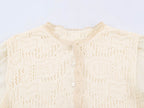 Women Clothing Sweet round Neck Button 3/4 Sleeve Mesh