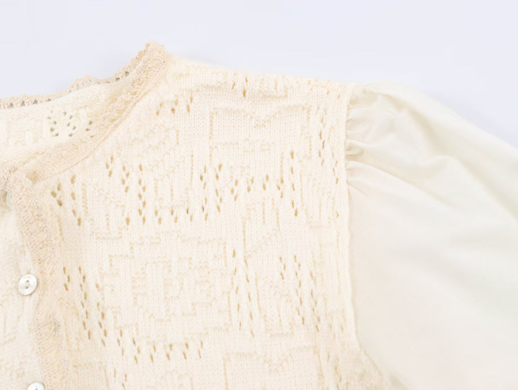 Women Clothing Sweet round Neck Button 3/4 Sleeve Mesh