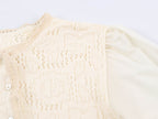 Women Clothing Sweet round Neck Button 3/4 Sleeve Mesh