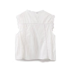 Women Summer Arrival Lace trimmed Sleeveless Tank Top with Bow Embroidery Sheer Design for Women