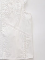Women Summer Arrival Lace trimmed Sleeveless Tank Top with Bow Embroidery Sheer Design for Women