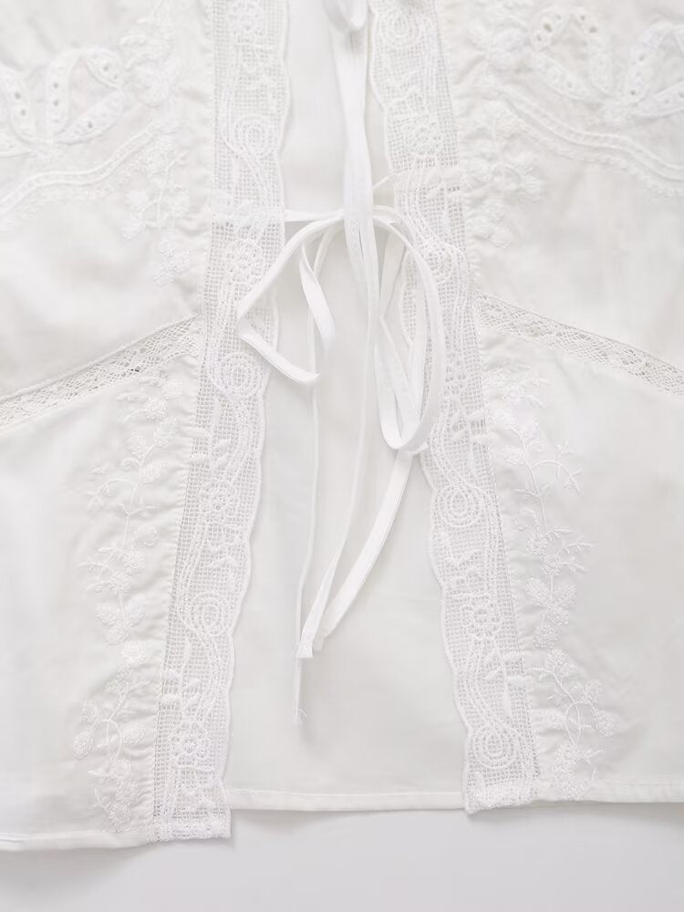 Women Summer Arrival Lace trimmed Sleeveless Tank Top with Bow Embroidery Sheer Design for Women