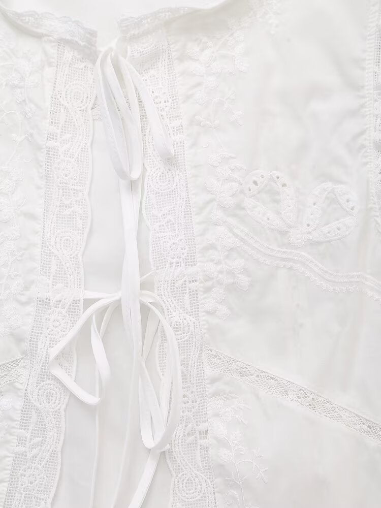 Women Summer Arrival Lace trimmed Sleeveless Tank Top with Bow Embroidery Sheer Design for Women