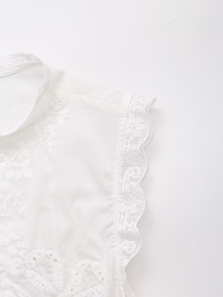 Women Summer Arrival Lace trimmed Sleeveless Tank Top with Bow Embroidery Sheer Design for Women