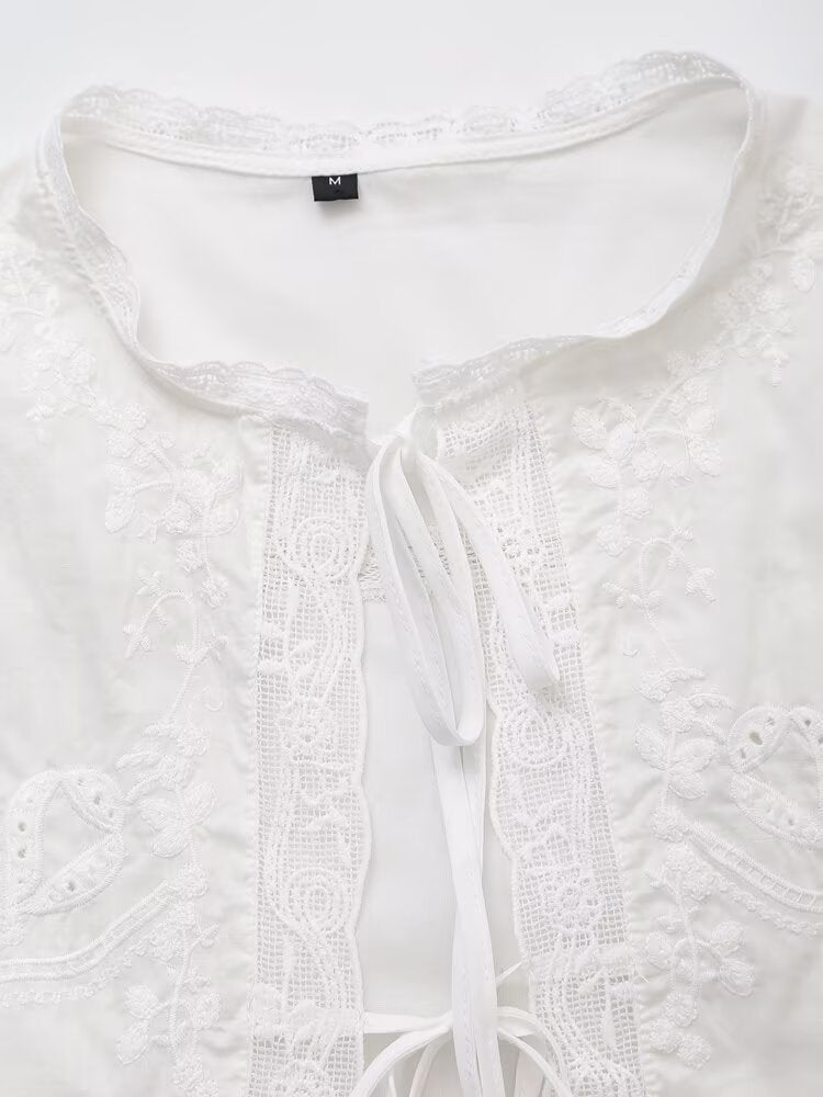 Women Summer Arrival Lace trimmed Sleeveless Tank Top with Bow Embroidery Sheer Design for Women