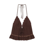 Women Clothing Summer Sexy Tulle Embroidered Hanging Collar