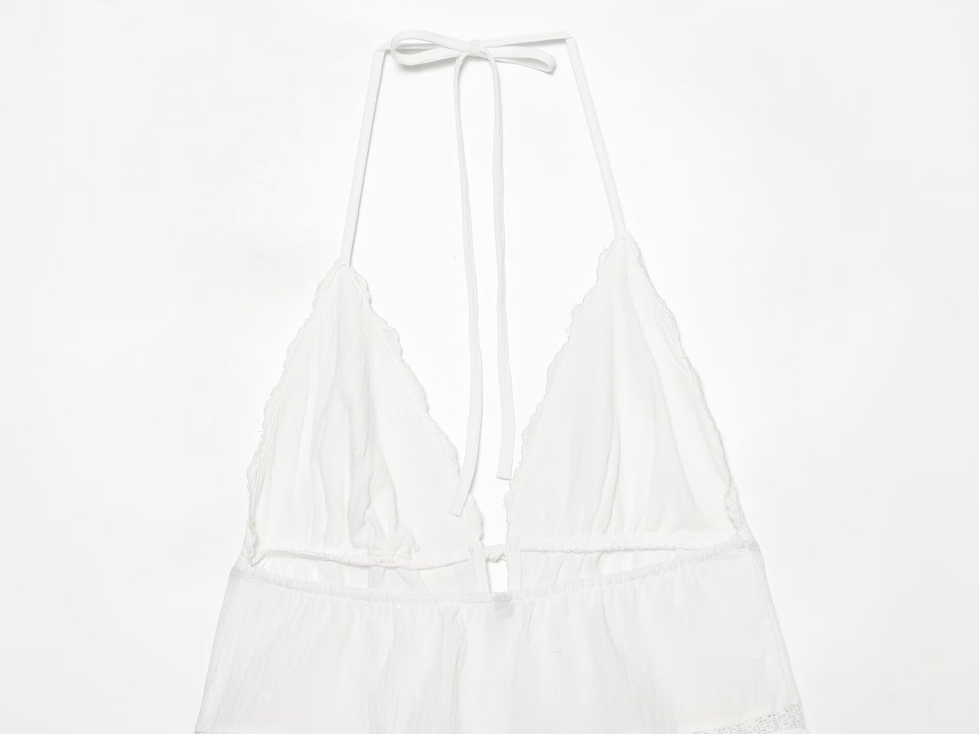 Women Clothing Summer Sexy Tulle Embroidered Hanging Collar