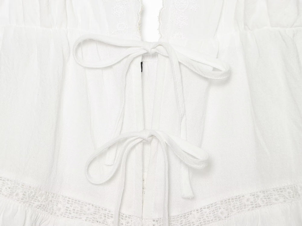 Women Clothing Summer Sexy Tulle Embroidered Hanging Collar