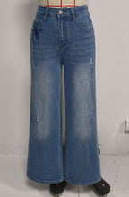 Spring Summer HW Curl Ripped WLged Jeans Women Retro