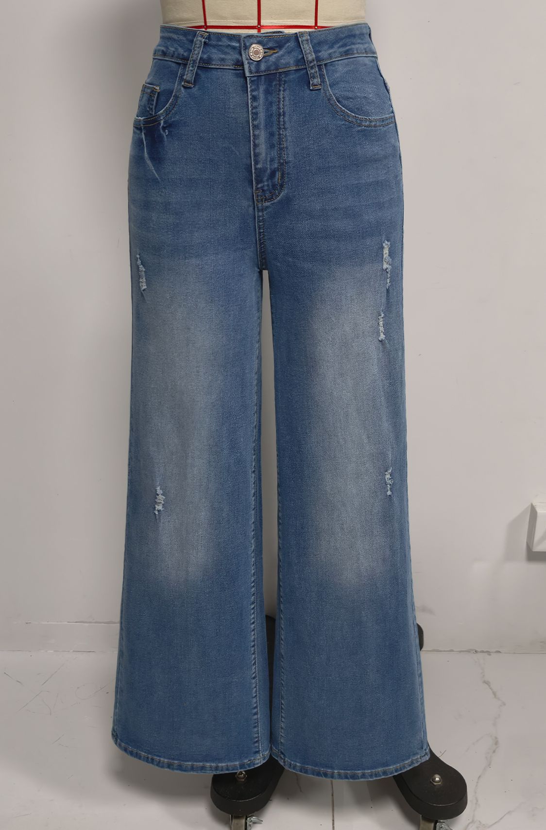 Spring Summer HW Curl Ripped WLged Jeans Women Retro