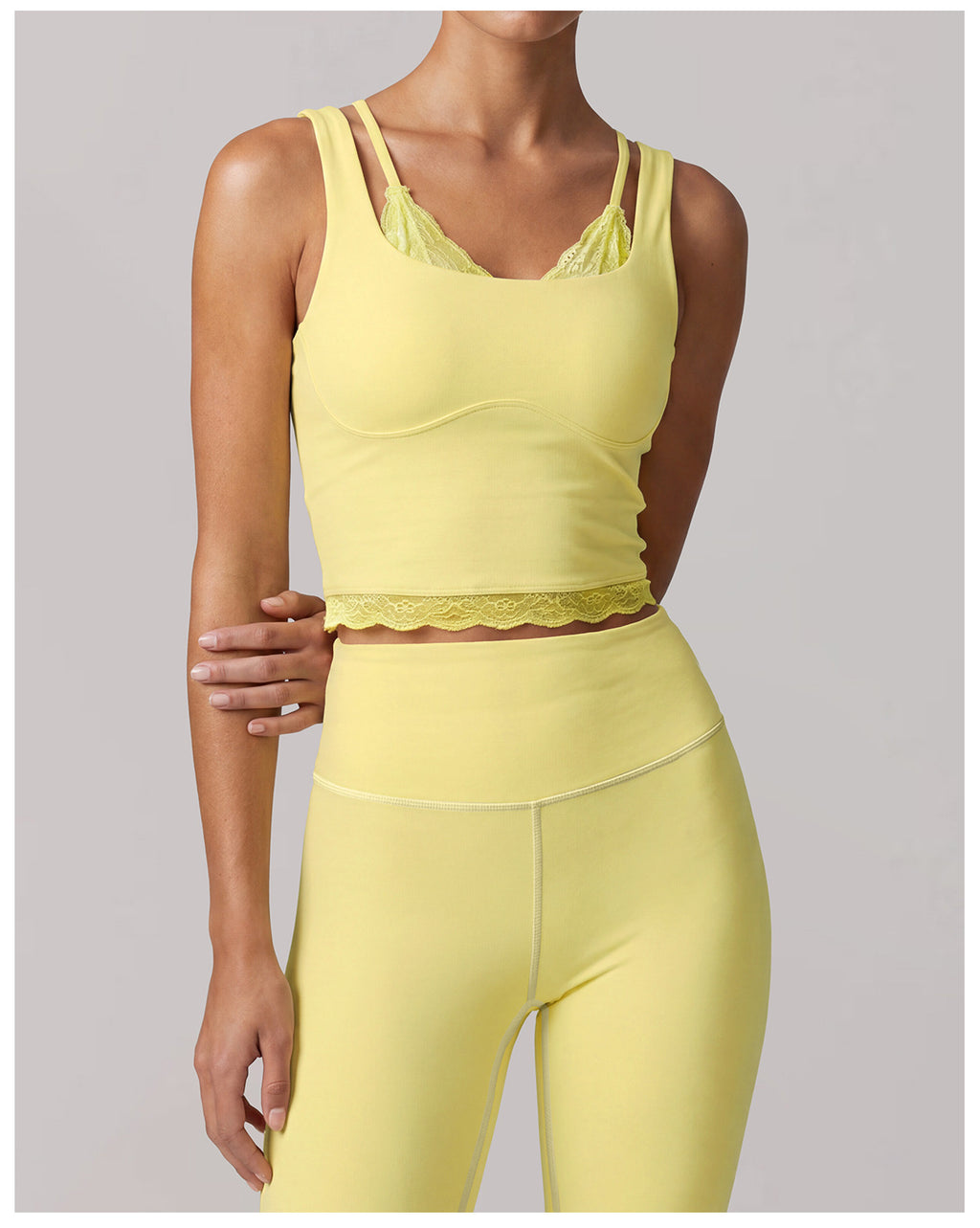 Lace Home Faux Two Pieces with Chest Pad Sports Yoga Women