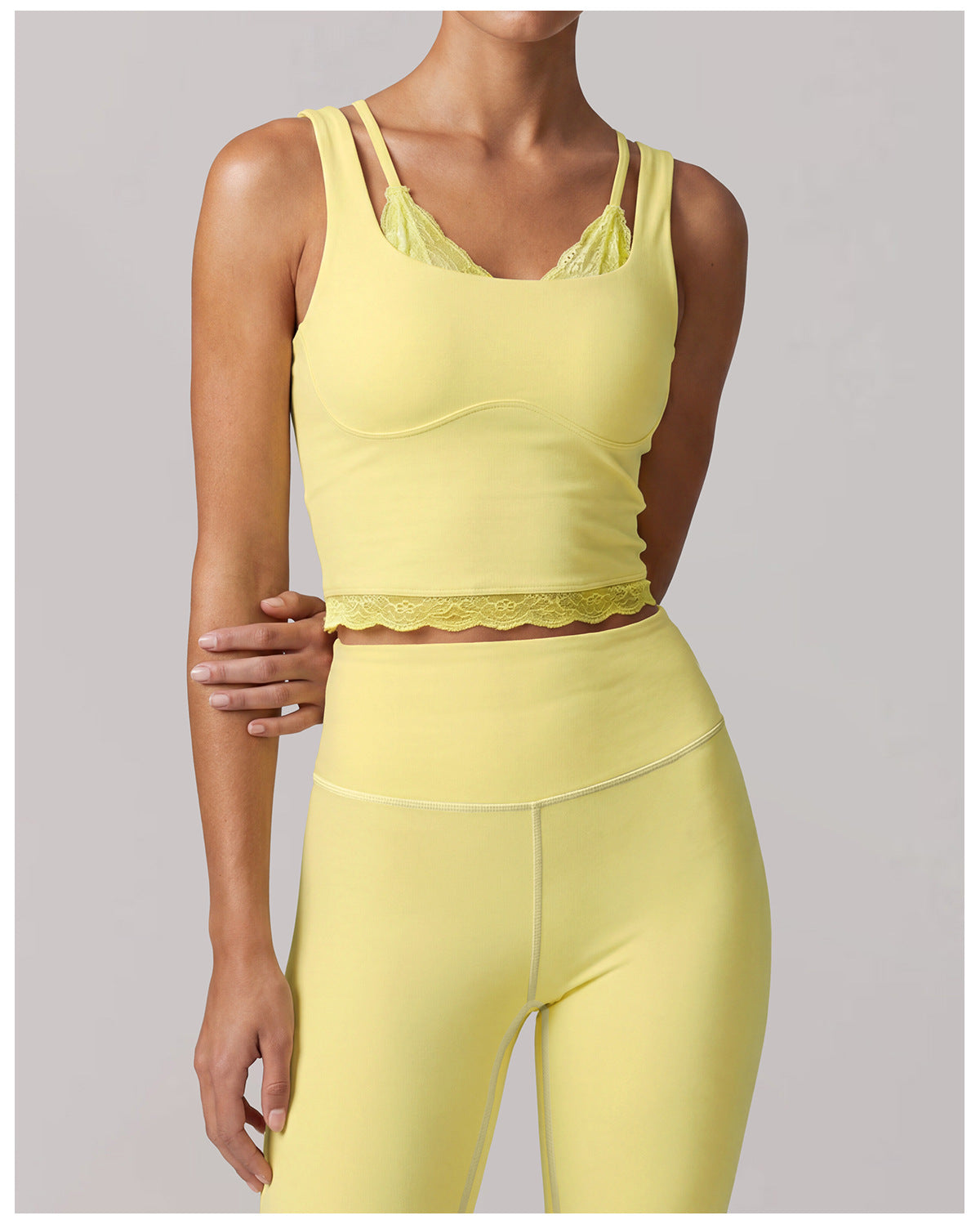 Lace Home Faux Two Pieces with Chest Pad Sports Yoga Women