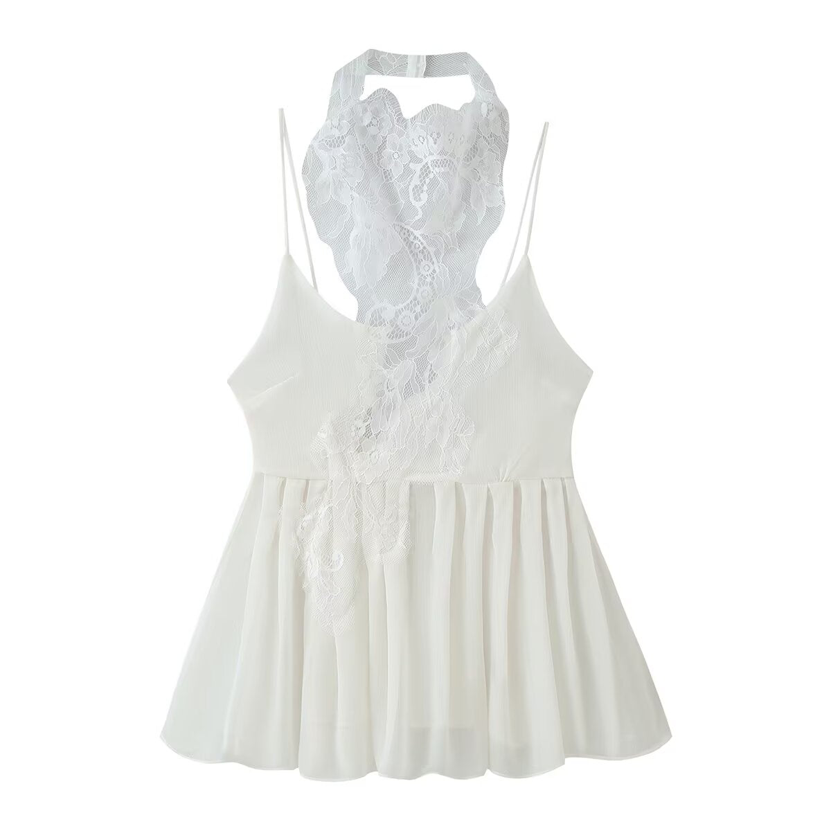 Women Clothing Autumn Korean Fresh Simple Elegant Sweet Lace Splicing Sling