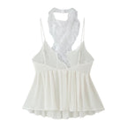 Women Clothing Autumn Korean Fresh Simple Elegant Sweet Lace Splicing Sling
