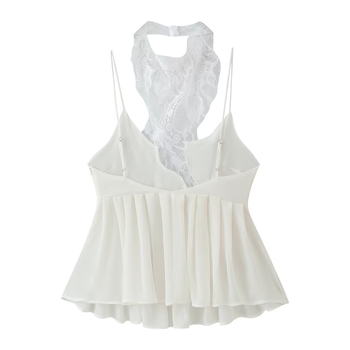Women Clothing Autumn Korean Fresh Simple Elegant Sweet Lace Splicing Sling