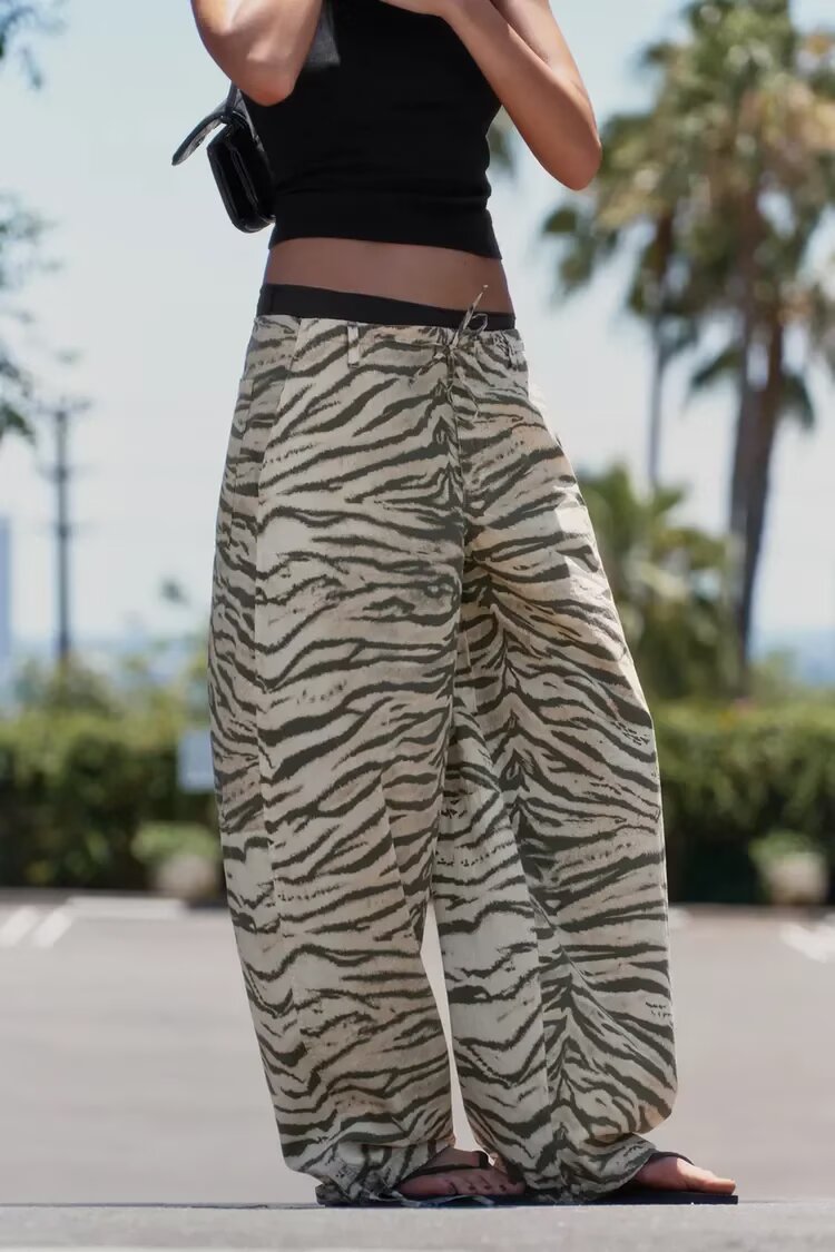 Women Clothing Animal Pattern Printing Wide Leg Laced Pants