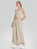 Women Summer Yoga Exercise Non Slip Chest Vest Loose Wide Leg Track Pants Casual Fitness Two Piece Set