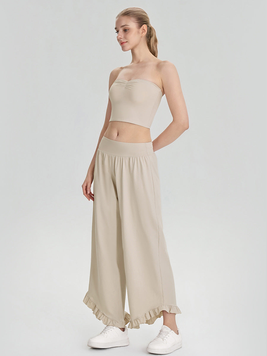 Women Summer Yoga Exercise Non Slip Chest Vest Loose Wide Leg Track Pants Casual Fitness Two Piece Set
