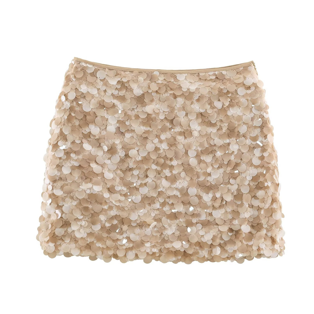 Women Clothing Elegant High Waist Sexy Sequined A line Skirt