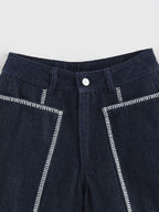 Women Clothing Summer Contrast Color Embroidered Large Pocket High Waist Loose Shorts