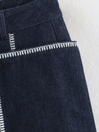 Women Clothing Summer Contrast Color Embroidered Large Pocket High Waist Loose Shorts