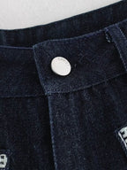 Women Clothing Summer Contrast Color Embroidered Large Pocket High Waist Loose Shorts
