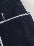 Women Clothing Summer Contrast Color Embroidered Large Pocket High Waist Loose Shorts