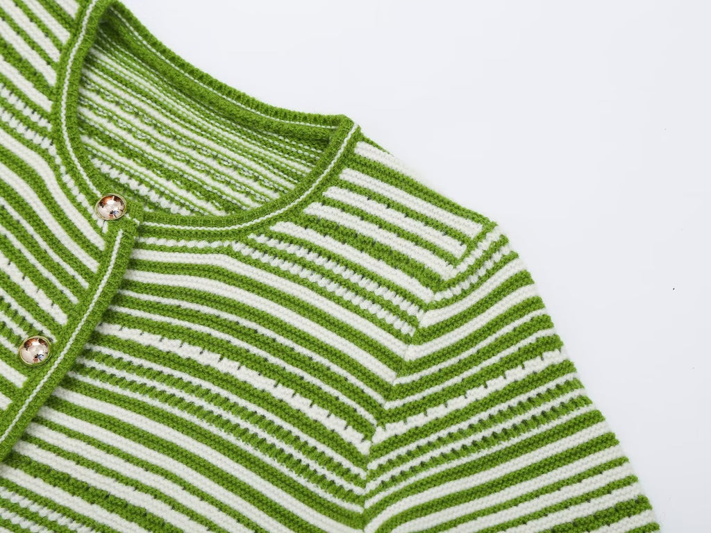 Fall Women Clothing Autumn Striped Sweaters Cardigan Coat