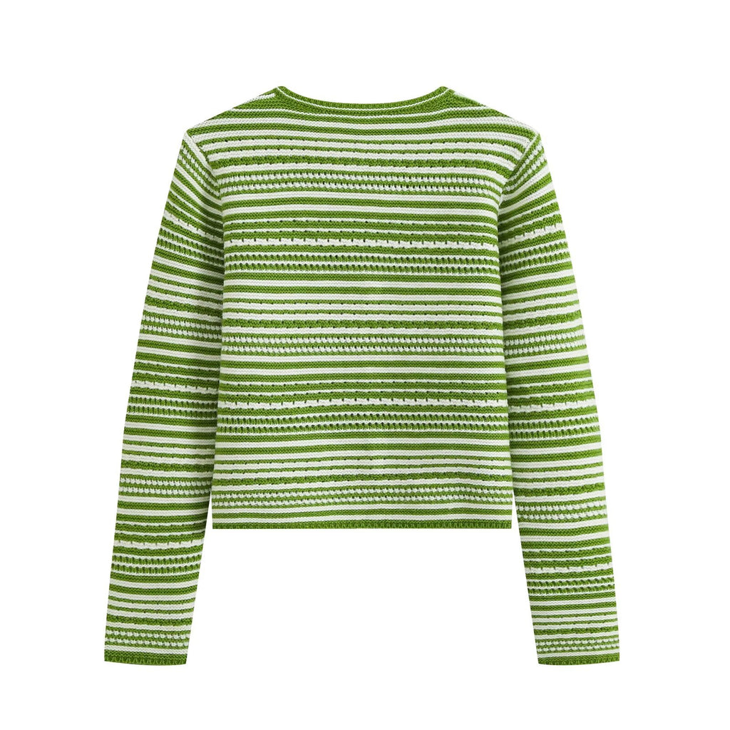 Fall Women Clothing Autumn Striped Sweaters Cardigan Coat