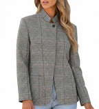 Women Clothing Autumn Winter Retro Casual Plaid Stand