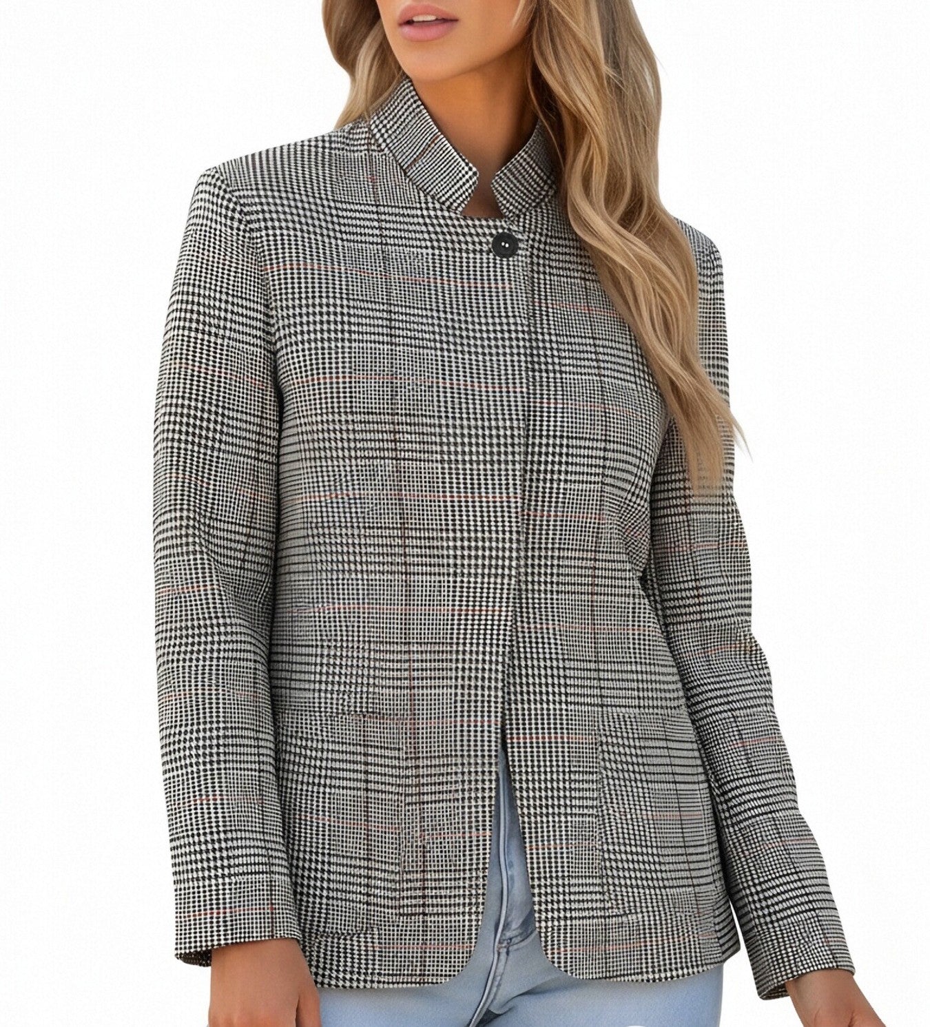 Women Clothing Autumn Winter Retro Casual Plaid Stand