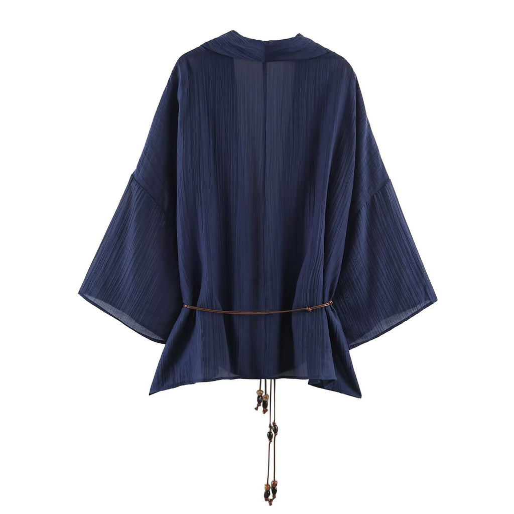 Women's Summer Translucent Pleated Effect Coat Pants Set