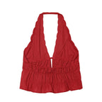Women's Linen-Texture Beaded Halter Top & Midi Skirt Set