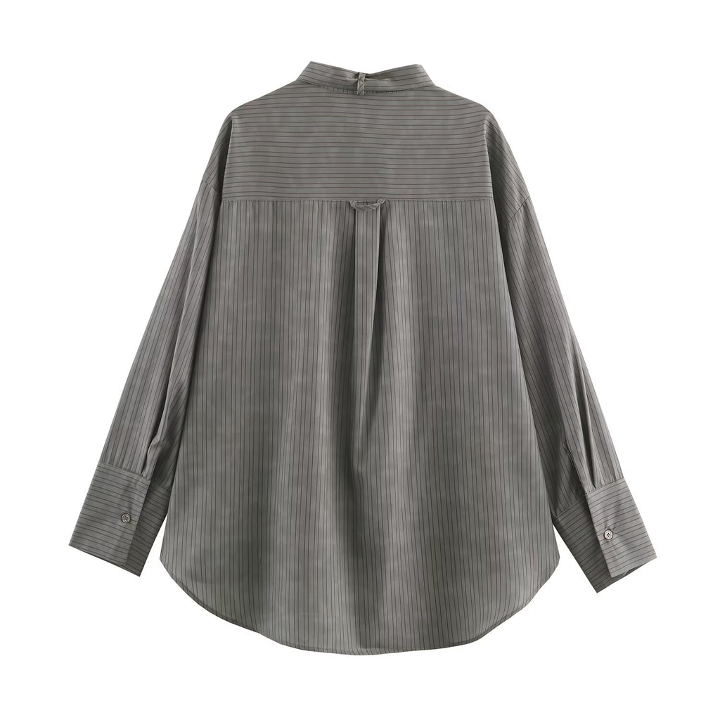 Striped Pocket Bow Shirt for Women
