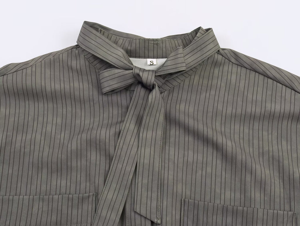 Striped Pocket Bow Shirt for Women