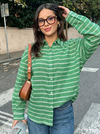 Women's Casual Fresh Air Polo Collar Stripes Shirt For Women