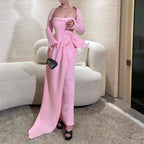 Strapless Asymmetric Slit Maxi Dress Set
