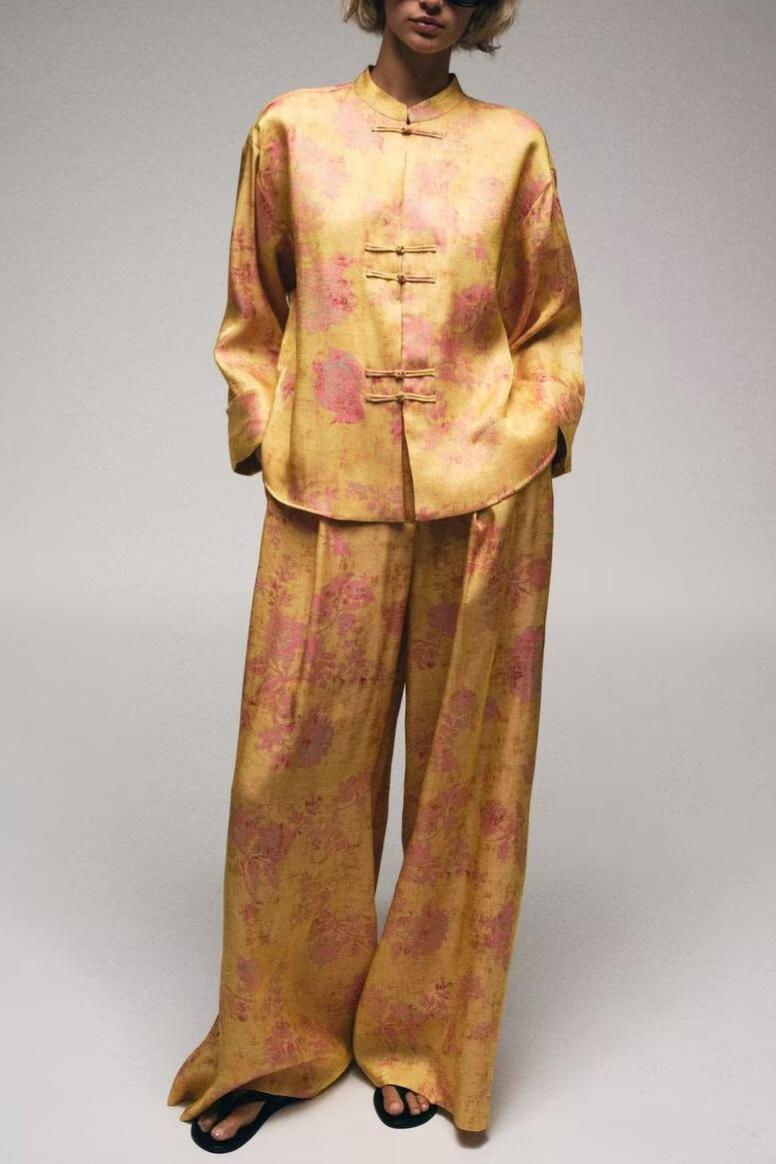 Women's Printed Shirt & Wide-Leg Pants Set