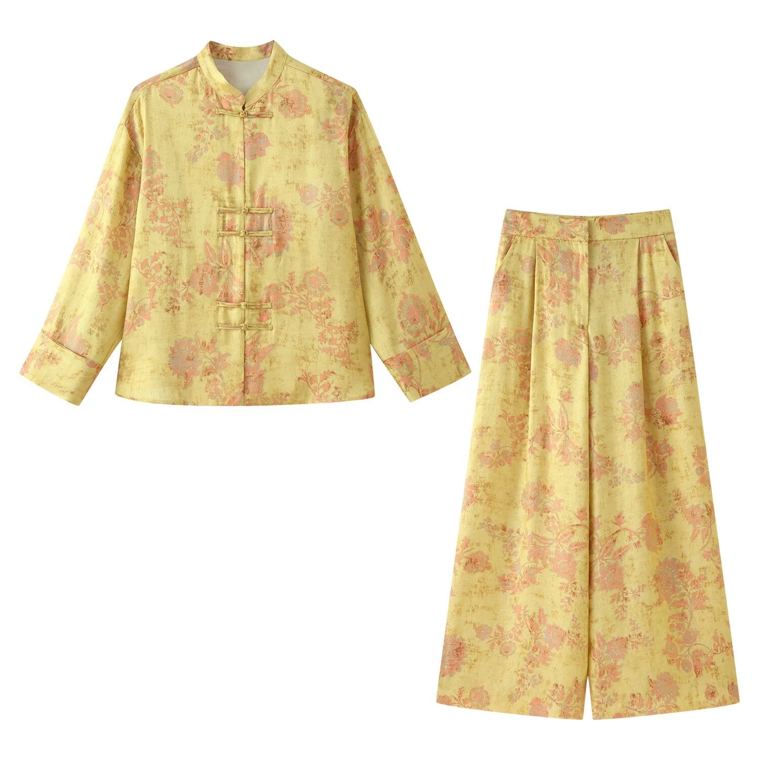 Women's Printed Shirt & Wide-Leg Pants Set