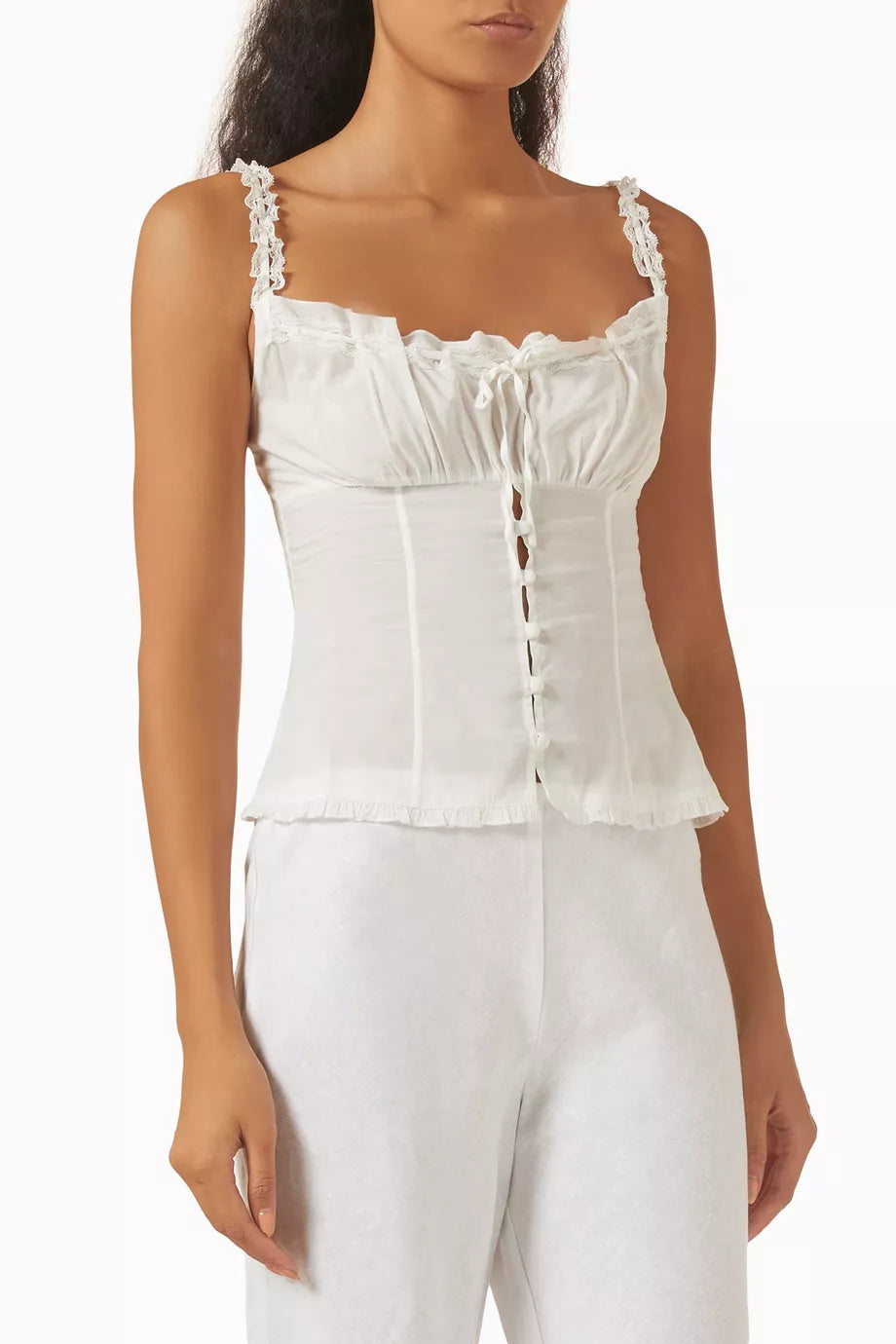 Women's Spaghetti-Strap Ruffle Tie Cropped Tank Top
