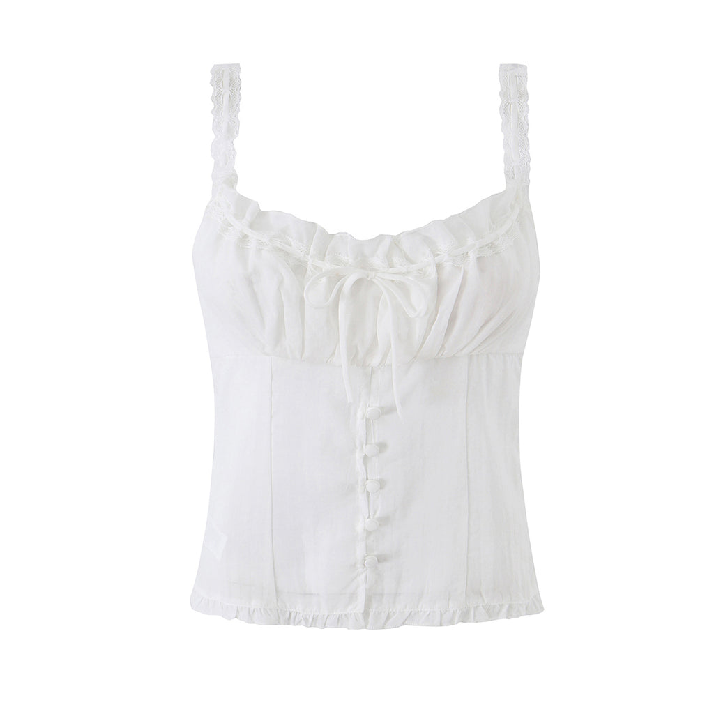 Women's Spaghetti-Strap Ruffle Tie Cropped Tank Top