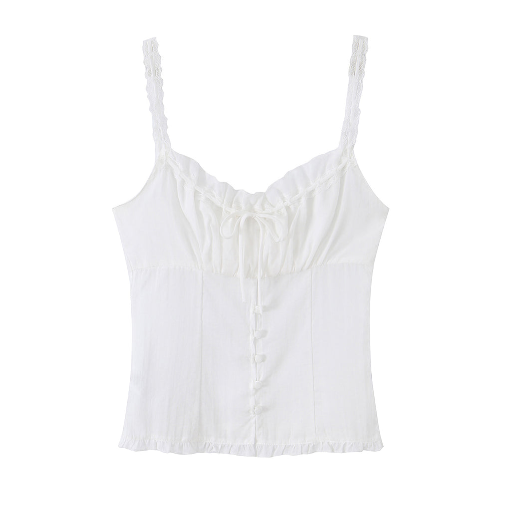 Women's Spaghetti-Strap Ruffle Tie Cropped Tank Top